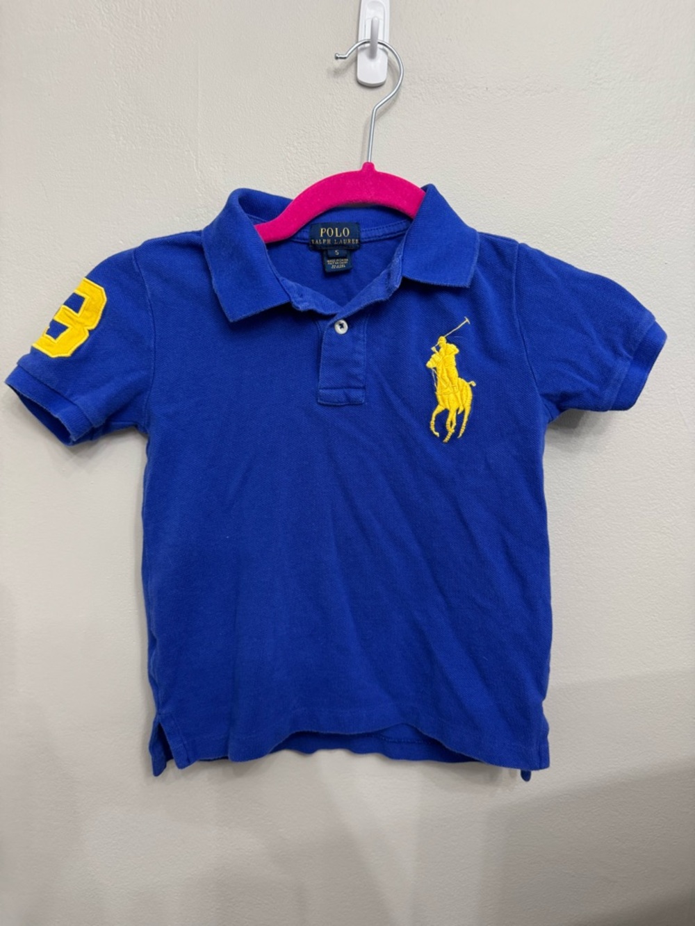 Kids Polo by Ralph Lauren Royal Blue Short-Sleeve Polo with Yellow Logo sz 5